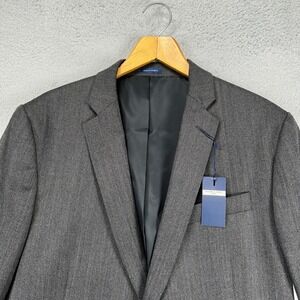 Stafford Mens Sport Coat Blazer‎ 48L Long Dark Grey Herringbone Wool Blend NEW